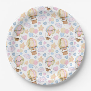 Hot Air Balloon Whimsical Watercolor Pattern Paper Plate