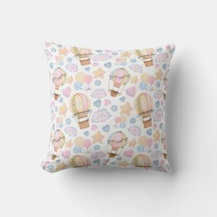 Hot Air Balloon Whimsical Watercolor Pattern Throw Pillow
