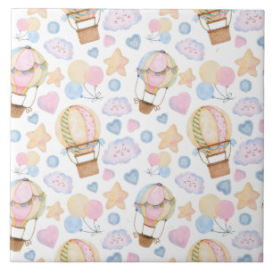 Hot Air Balloon Whimsical Watercolor Pattern Tile
