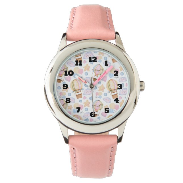 Hot Air Balloon Whimsical Watercolor Pattern Watch (Front)