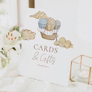 Hot Air Balloon White Baby Shower Cards And Gifts Pedestal Sign