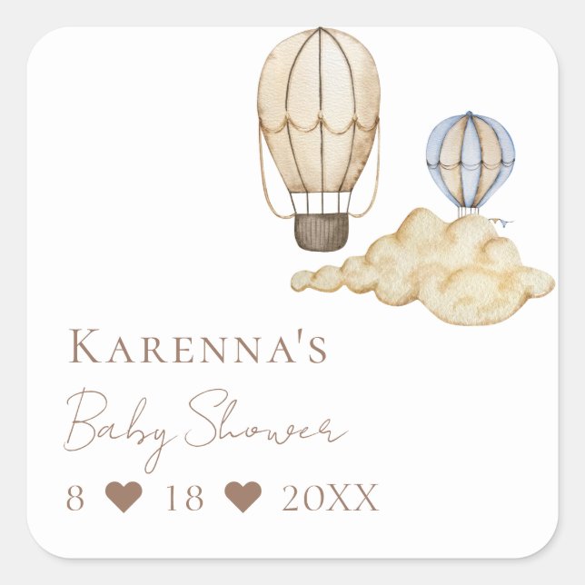 Hot Air Balloon White Baby Shower Envelope Seal (Front)