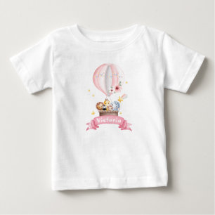 Hot Air Balloon with Animal Friends Personalize it Baby T-Shirt