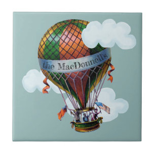 Hot Air Balloon with Clouds Add Your Name Tile