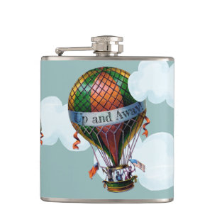Hot Air Balloon with Clouds Personalize Hip Flask