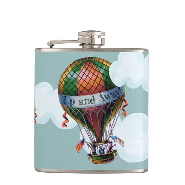 Hot Air Balloon with Clouds Personalize Hip Flask (Front)