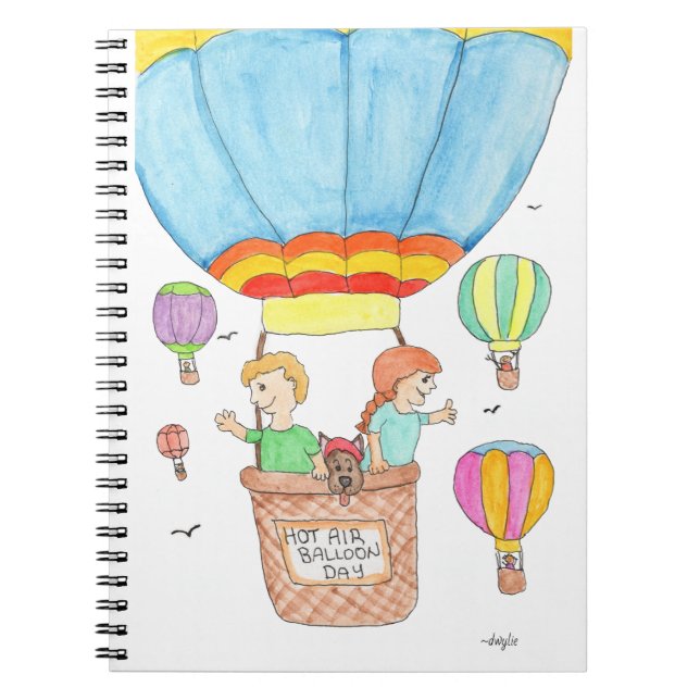 Hot Air Balloon with Dog and Children Notebook (Front)