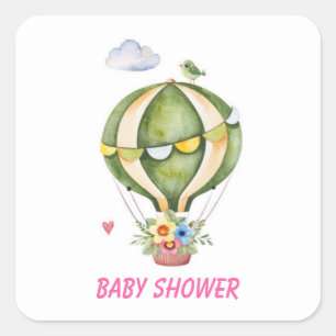 Hot Air Balloon with Florals Girl Baby Shower Square Sticker