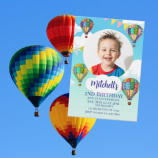 Hot Air Balloon with Picture Kids Birthday Invitation