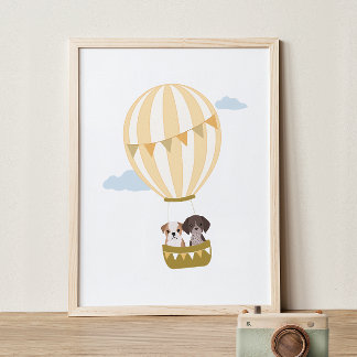 Hot Air Balloon with Puppies Nursery Decor Poster