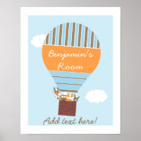 Hot Air Balloon Woodland Animals Nursery Poster