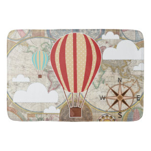 Hot Air Balloon & World Map Vintage Adventure Bath Mat