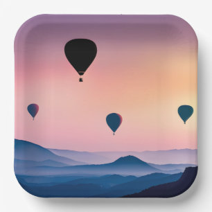 Hot Air Balloons and Mountains Paper Plate