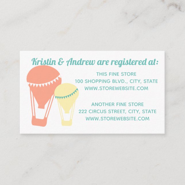 Hot Air Balloons Baby Shower Registry Enclosure Card (Front)