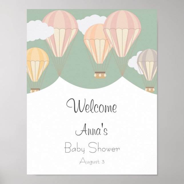 Hot air balloons baby shower welcome poster (Front)