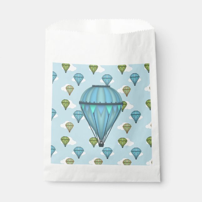Hot Air Balloons Blue and Green Cloudy Sky Favour Bag (Front)