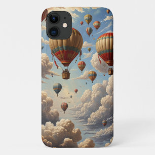 Hot Air Balloons Blue Sky Clouds Sunset Vintage iPhone 11 Case