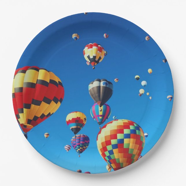 Hot Air Balloons Blue Sky Paper Plate (Front)