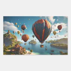 Hot Air Balloons Flying Over Island Sticker