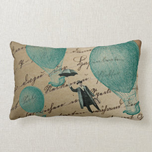 Hot Air Balloons Flying Umbrella Man Handwriting Lumbar Pillow