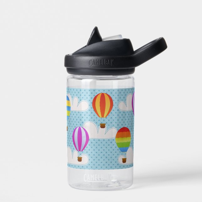 Hot Air Balloons in Cloudy Dotty Sky Water Bottle (Left)
