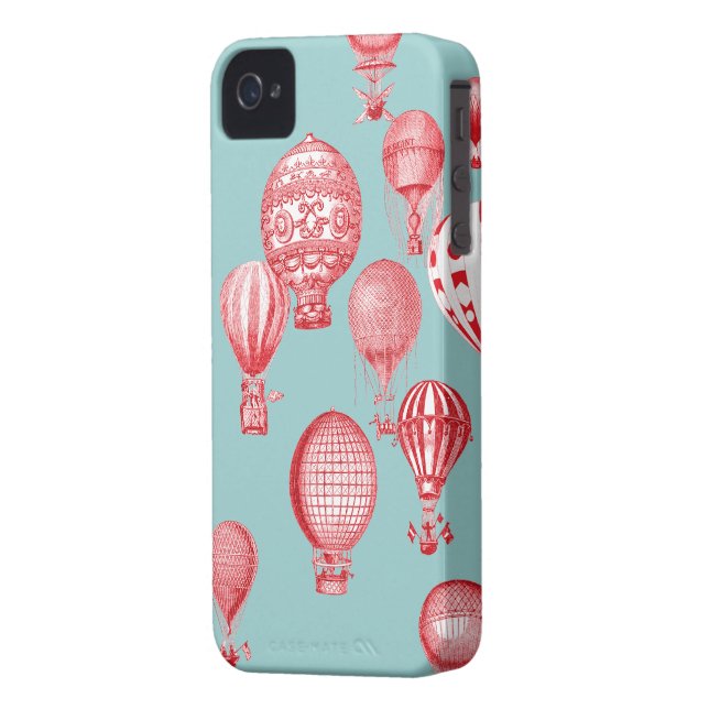Hot Air Balloons in Flight, Red on Robins Egg Blue Case-Mate iPhone Case (Back Left)