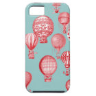 Hot Air Balloons in Flight, Red on Robins Egg Blue