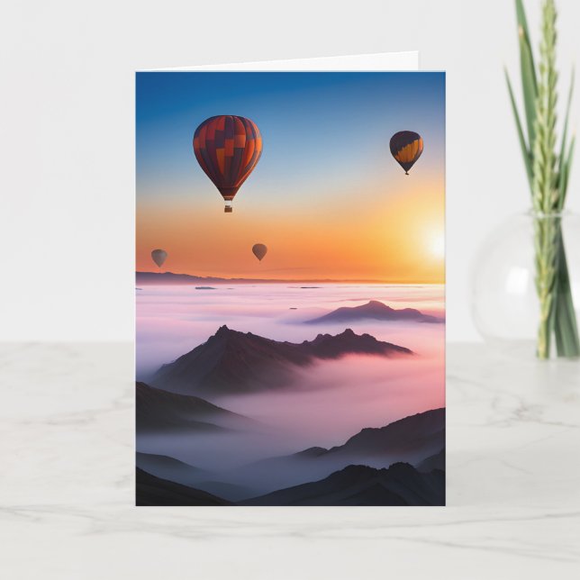 Hot Air Balloons In Morning Mist Birthday Card (Front)