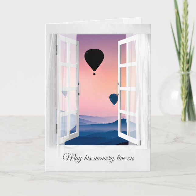 Hot Air Balloons in Mountain Mist Sympathy Card (Front)
