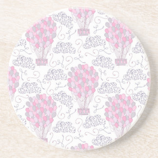 Hot air balloons in pink nursery art coaster