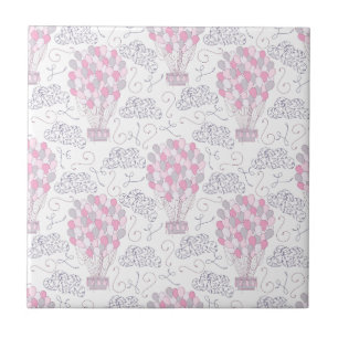 Hot air balloons in pink nursery art tile