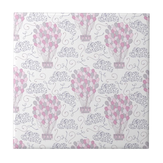 Hot air balloons in pink nursery art tile (Front)