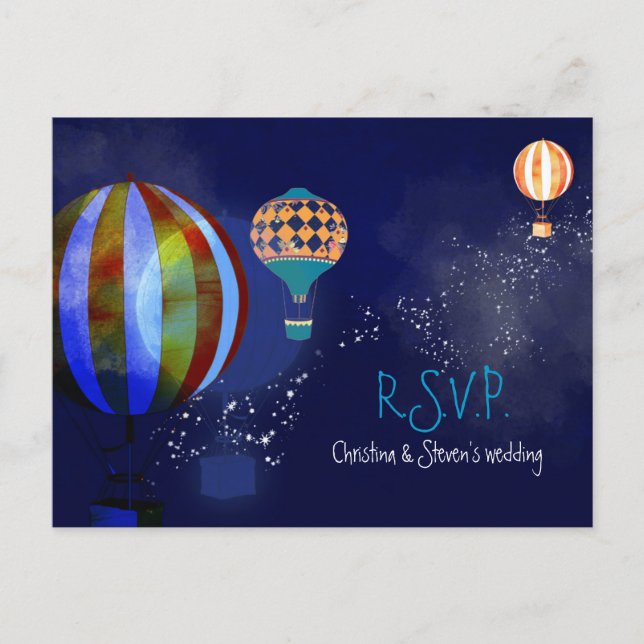 Hot Air Balloons Navy Wedding RSVP Invitation Postcard (Front)