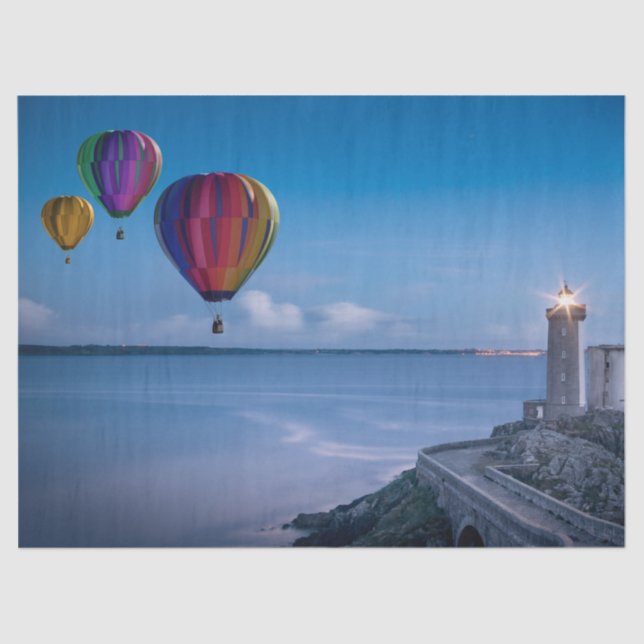Hot Air Balloons Ocean Lighthouse Decoupage Tissue Paper (Front)