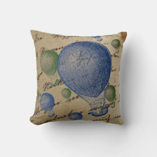 Hot Air Balloons on Handwriting Background Cotton Throw Pillow