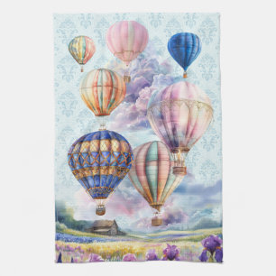 Hot Air Balloons Over Scenic Countryside Kitchen Towel