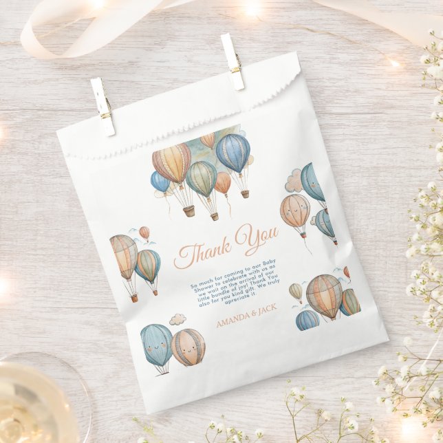 Hot Air Balloons Pastel Boy Travel Baby Shower Favour Bag (Clipped)