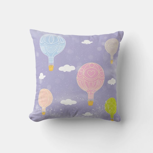 Hot Air Balloons Pastel Purple Pink Blue Peach Throw Pillow (Front)