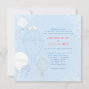 Hot Air Balloons Spring Baby Blue Wedding Invitation