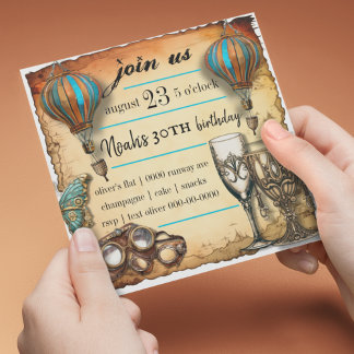 Hot Air Balloons Steampunk Goggles Celebration  Invitation