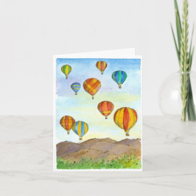 Hot Air Balloons Sunrise Mountains Happy Birthday Card (Front)