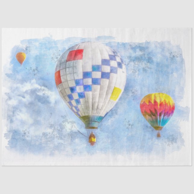 Hot Air Balloons Watercolor Decoupage Tissue Paper (Front)