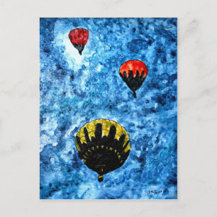 hot air balloons watercolor painting illustration postcard
