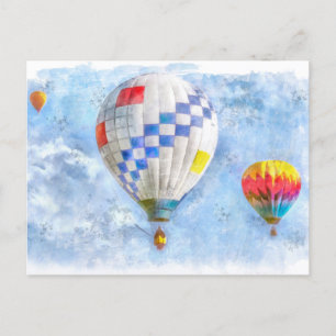 Hot Air Balloons Watercolor Postcard
