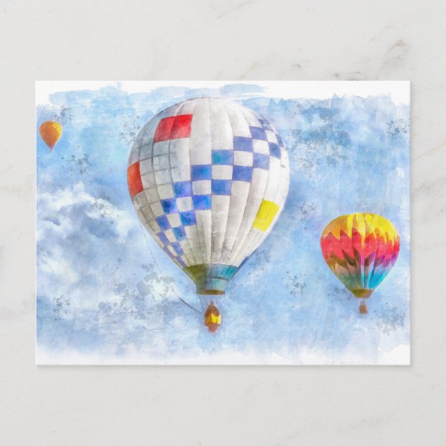 Hot Air Balloons Watercolor Postcard (Front)
