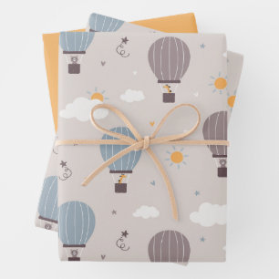 Hot Air Balloons With Animals Wrapping Paper Set
