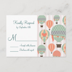 Hot Air Balloons with Hearts Wedding RSVP Cards