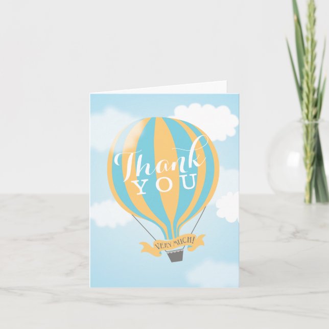 Hot Air Blue Jellow Balloon Merci Carte de note (Devant)