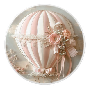 Hot Air Parisian Balloon Soft Pinks Baby Room  Ceramic Knob