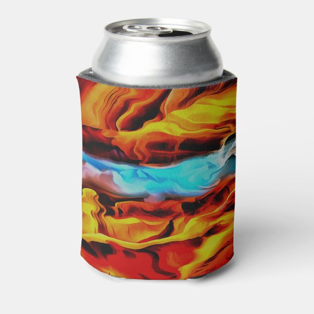 Hot And Cold Elements Acrylic Pour Abstract  Can Cooler (Can Back)